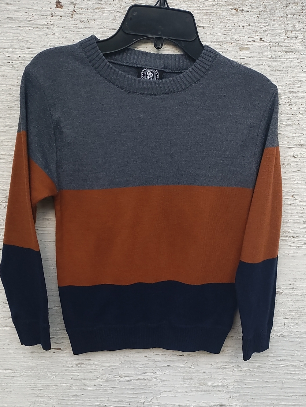 Colorblock Crewneck Sweater for Kids in Gray, Brown & Navy